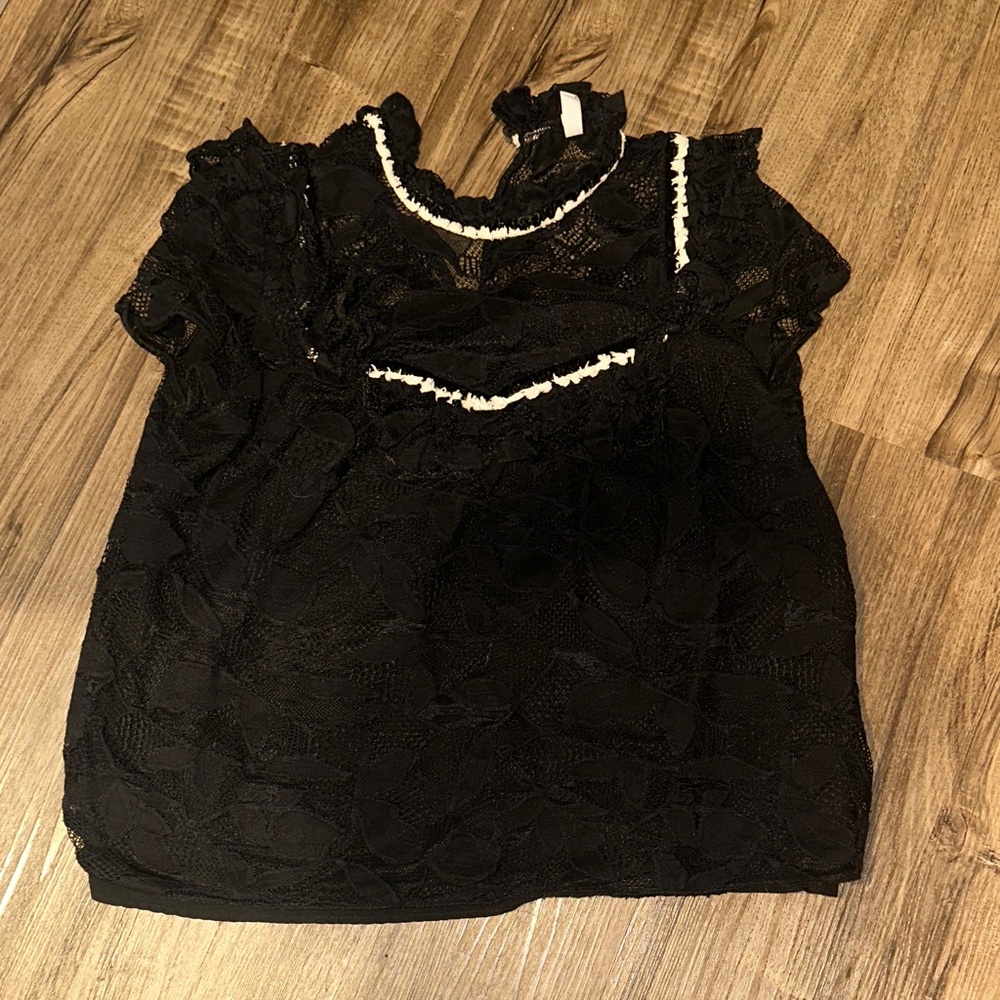 Zara Black Lace Top with White Trim